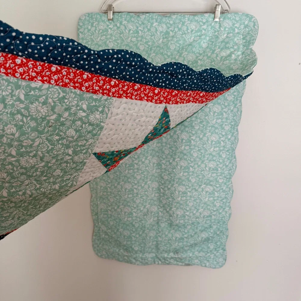 Pioneer Woman Vintage Star Set‎ of 2 King Size Bed Shams Aqua Blue Quilt Pattern